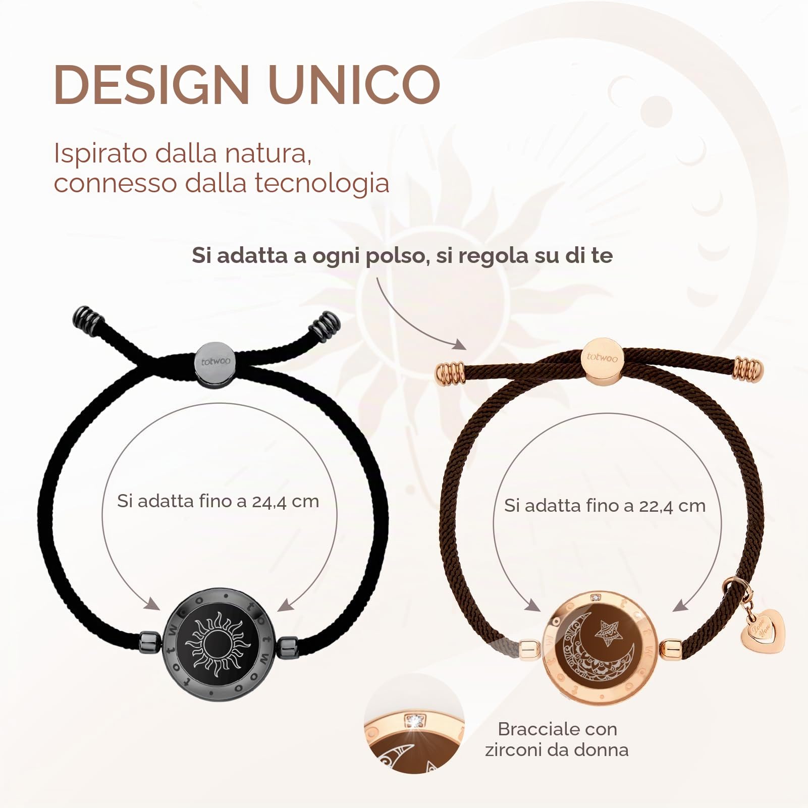 TOTWOO Braccialetto Touch per Coppia Regali di San Valentino per Lui Lei Braccialetti con Vibrazione e Illuminazione Regali a Lunga Distanza per LDR Un-to-One Bluetooth accoppiamento tramite App, 21CM