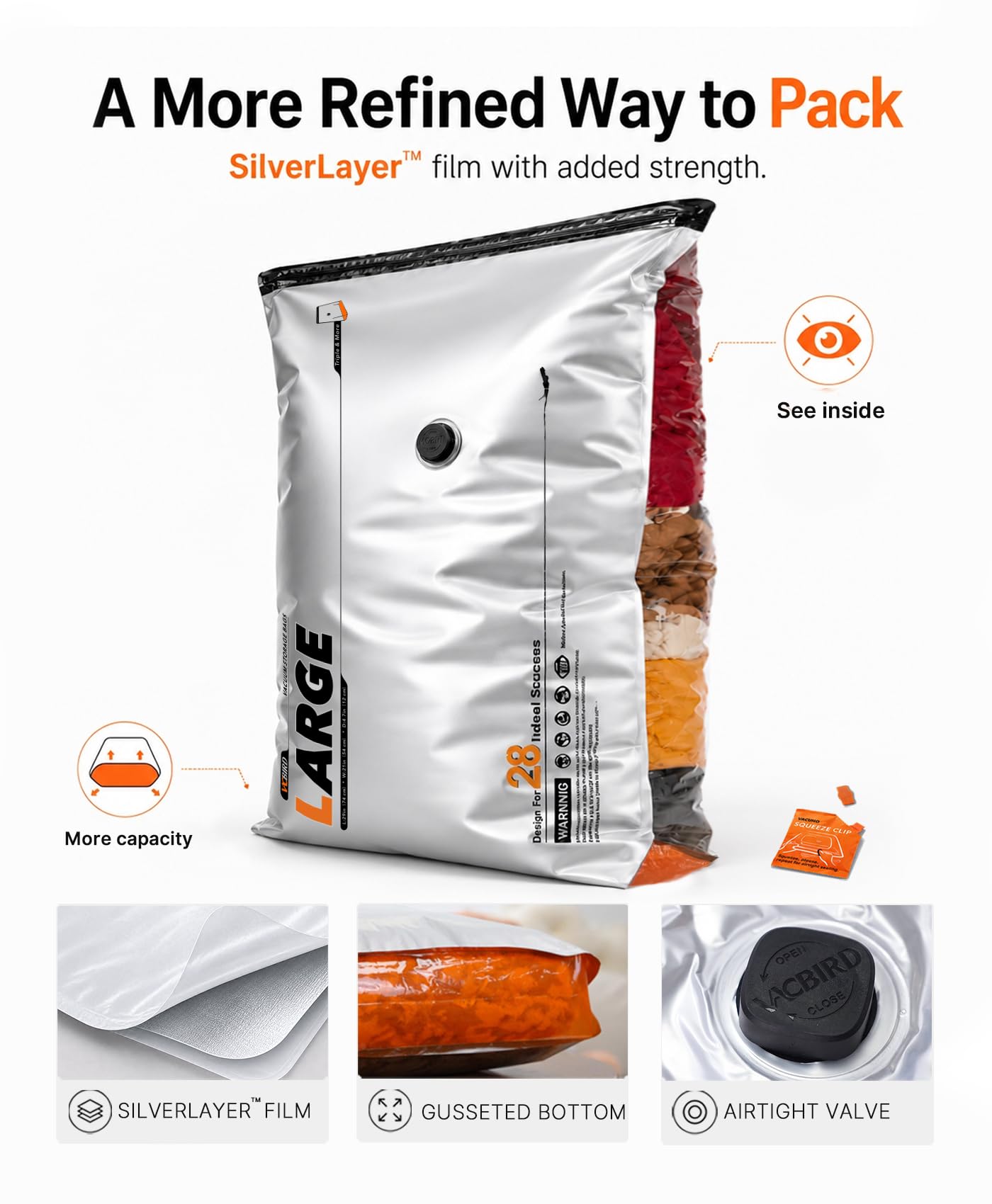 Vacbird Bolsas de almacenamiento al vacío, paquete de 10 bolsas de ahorro de espacio con bomba de aire eléctrica para almacenamiento