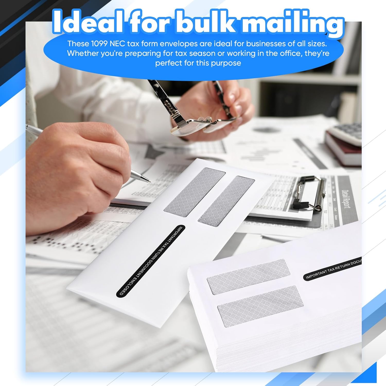 1099 Nec Tax Form Envelopes Fits Office 3 Part 1099 Nec 2026 Forms 8-6/7" x 3-6/7" Peel and Seal Double Window Security Envelopes 1099 Tax Forms 2026 ()