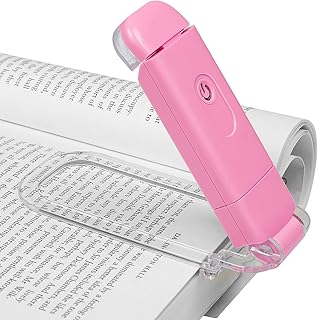 DEWENWILS Amber Book Reading Light, USB Rechargeable Book Light for Reading in Bed, Blue Light Blocking, 4 Brightness Adjustable for Eye Care, LED Clip On Book Lights for Kids, Bookworms, Pink