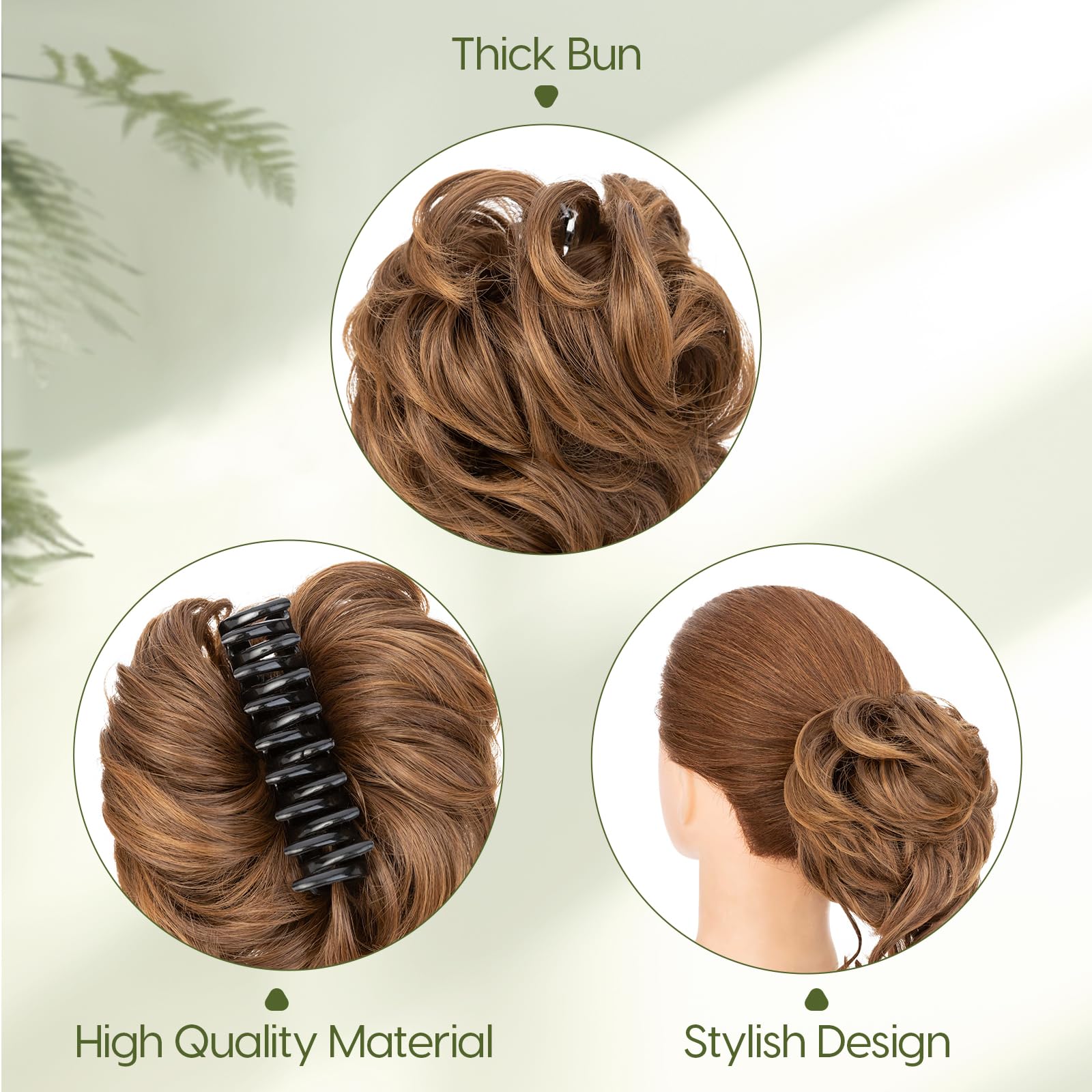 Benehair Messy Bun Hair Piece Wavy Curly Claw Clip Hair Bun Extensions Synthetic Hair Bun Donut Accessories Scrunchies Hair Pieces for Women(Dark Brown mix Middle Brown - Image 4