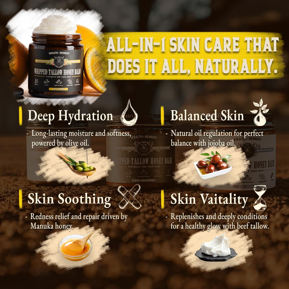 Organic Beef Tallow for Skin - 4 OZ (Citrus) — Grass Fed Beef Tallow for face + Body — US-Made Whipped Tallow and Honey Balm Moisturizer for Dry and Sensitive Skin, Eczema, Rosacea (No Additives) - Image 6