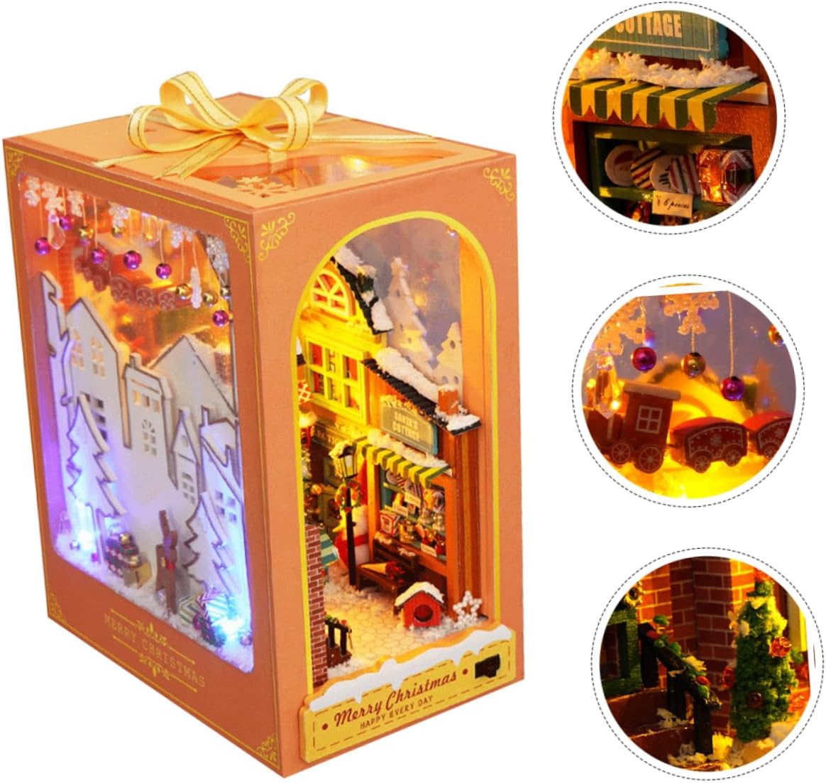 Toyvian 1set Wooden House Model Kit Unfinished Assembly Cabin for Home Decor Christmas Creative Bookend Decoration Fun Holiday Craft Project
