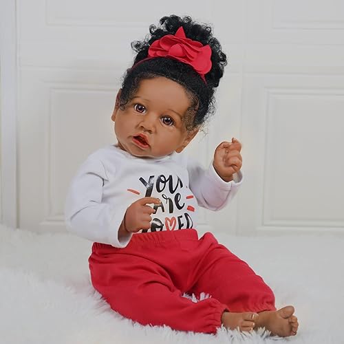 Miniatura 3 de Muñeca realista Reborn Baby Girl negra  Muñeca recién nacida afroamericana realista de 20 pulgadas con cuerpo suave, juego de regalo para niños a