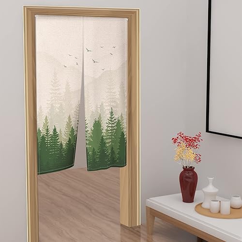 Miniatura 4 de Leowefowa Noren - Cortina de puerta japonesa estilo de tinta china, cortina de puerta, tratamiento de ventana, divisor de habitación, pintura de