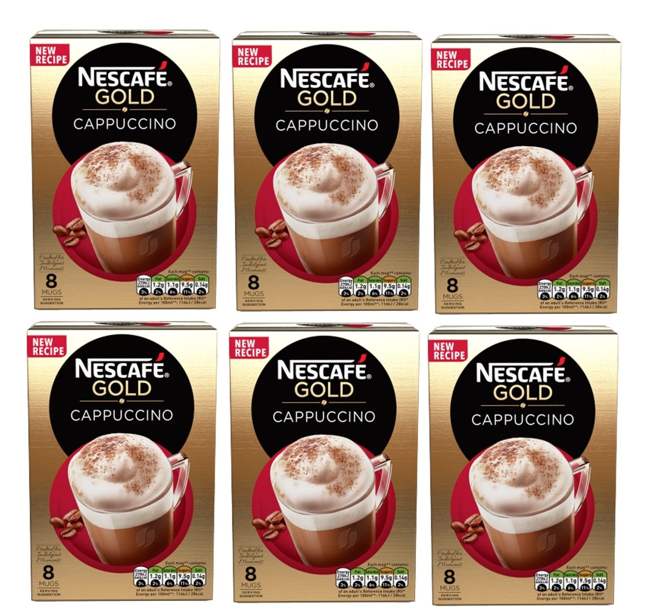 NESCAFÉ Gold Cappuccino Original, 8 sachets, 136g (Pack of 6, Total 48 Sachets)