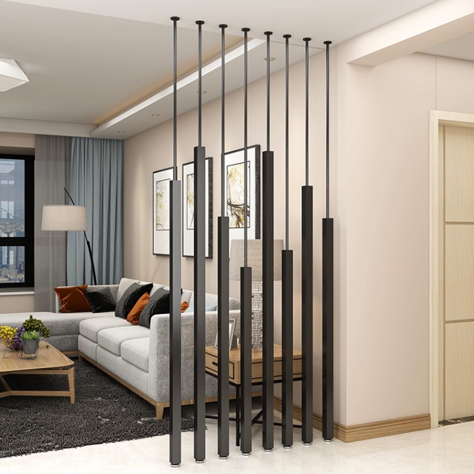 Poste de metal de 100 cm para listones de madera y separador de ambientes de entrada