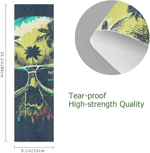 Miniatura 3 de Cinta de agarre para patineta, diseño de palmeras y calaveras aterradoras, cinta de agarre impermeable, cinta adhesiva de papel de lija para