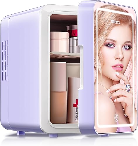 Miniatura 9 de Reemix Refrigerador para el cuidado de la piel, Mini refrigerador de belleza con espejo LED, refrigerador pequeño portátil de 4L para dormitorio,