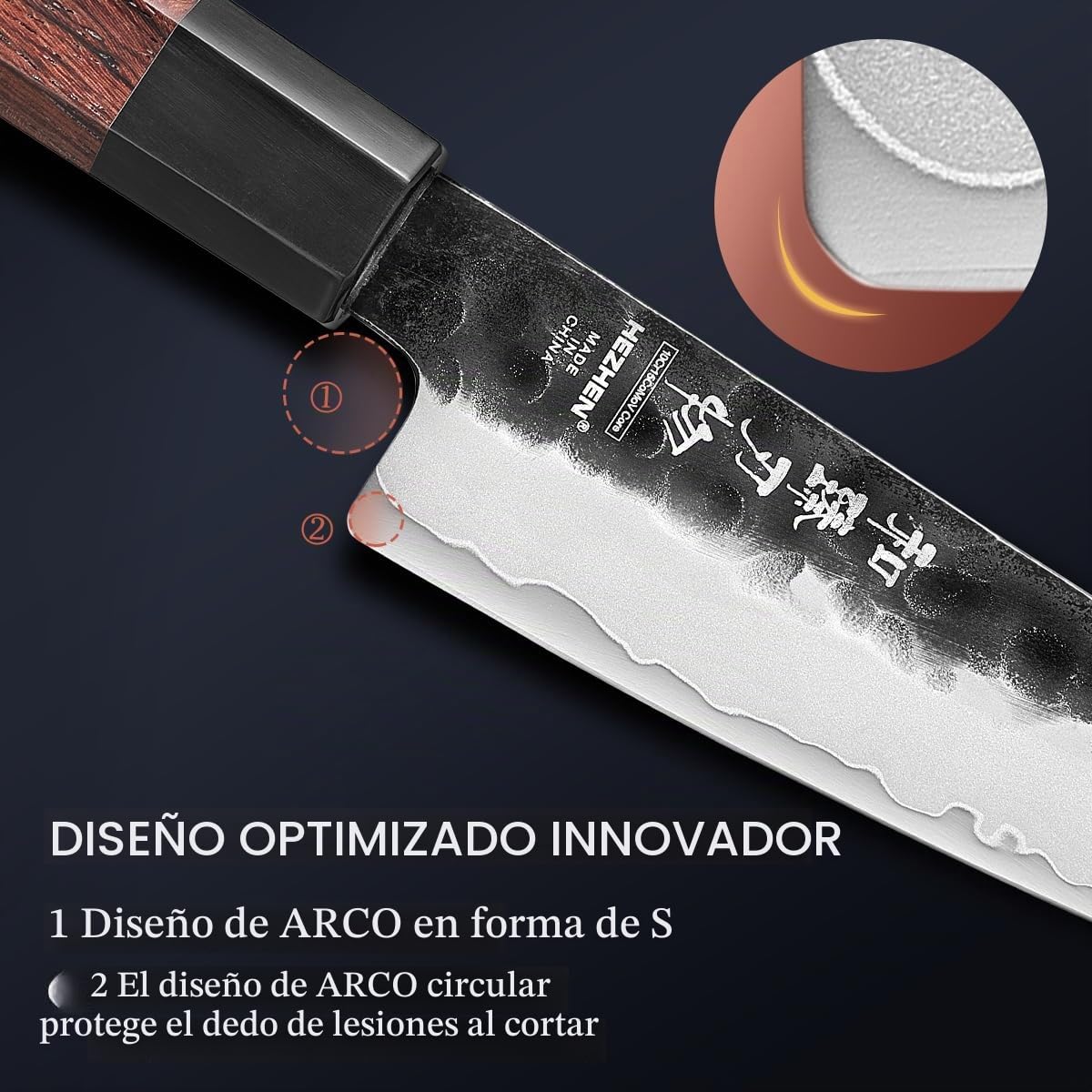 HEZHEN Juegos de Cuchillos de Cocina, Set Cuchillo de Cocina Profesional,Cuchillos de Cocinero Set, Mango Octogonal de Madera Roja
