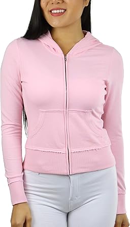 Tobeinstyle Junior S Cotton Raw Edge Zip Hoodie With Kangaroo Front Pouch Pocket At Amazon Women S Clothing Store