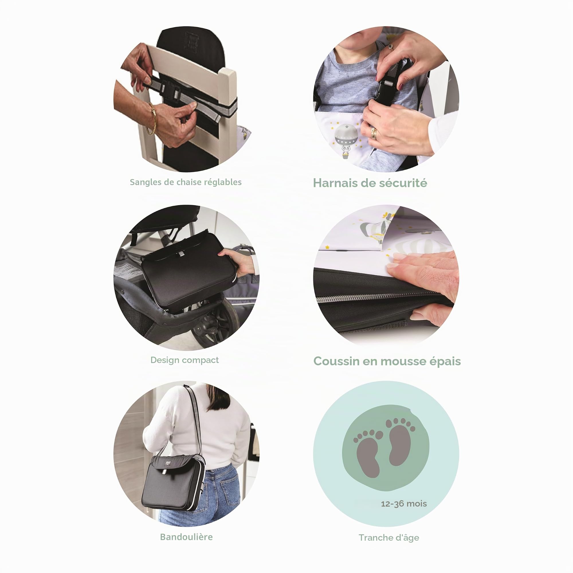 Polar Gear Chaise Alza avec napperon pour enfants, sans BPA, lavable, réutilisable et pliable, avec ceinture à 5 points