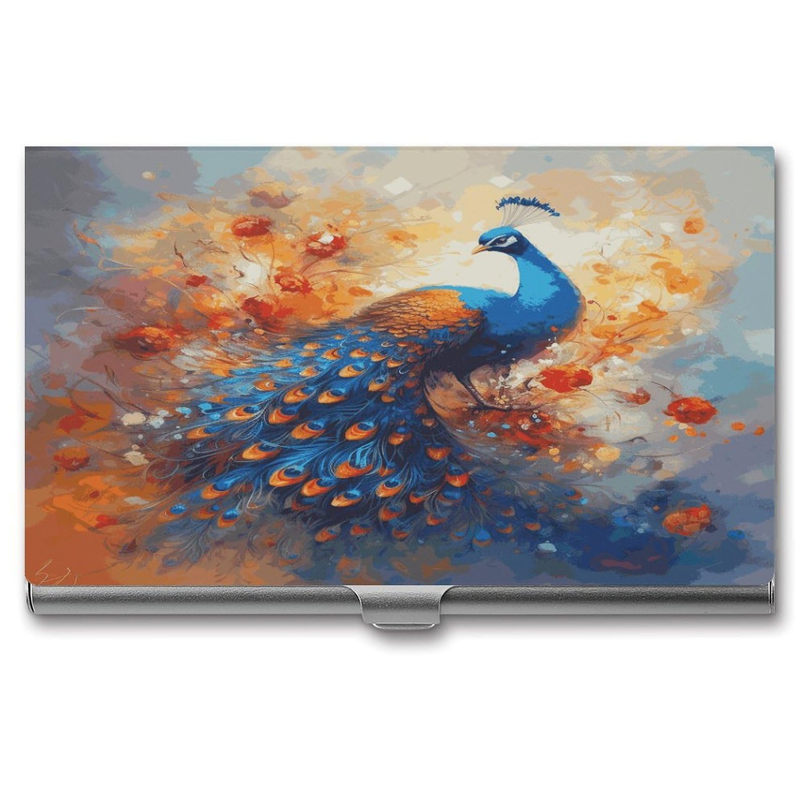 LDGSUPH Peacock2 Business Card Holder Fashion Slim Name Card Holder Minimalist Design Case Metal Card Carrier Personalized Business Card Case with Flip for Men Women