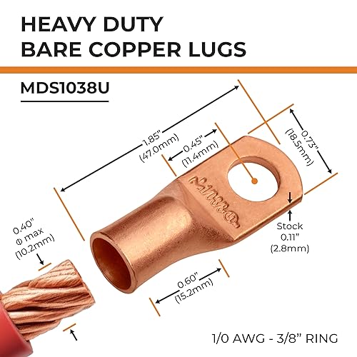 Miniatura 320 de SELTERM - 2 terminales de anillo resistentes para cable de batería, calibre 4 AWG, pernos de 3/8 pulgadas, terminales de calibre 4, ojales de cobre