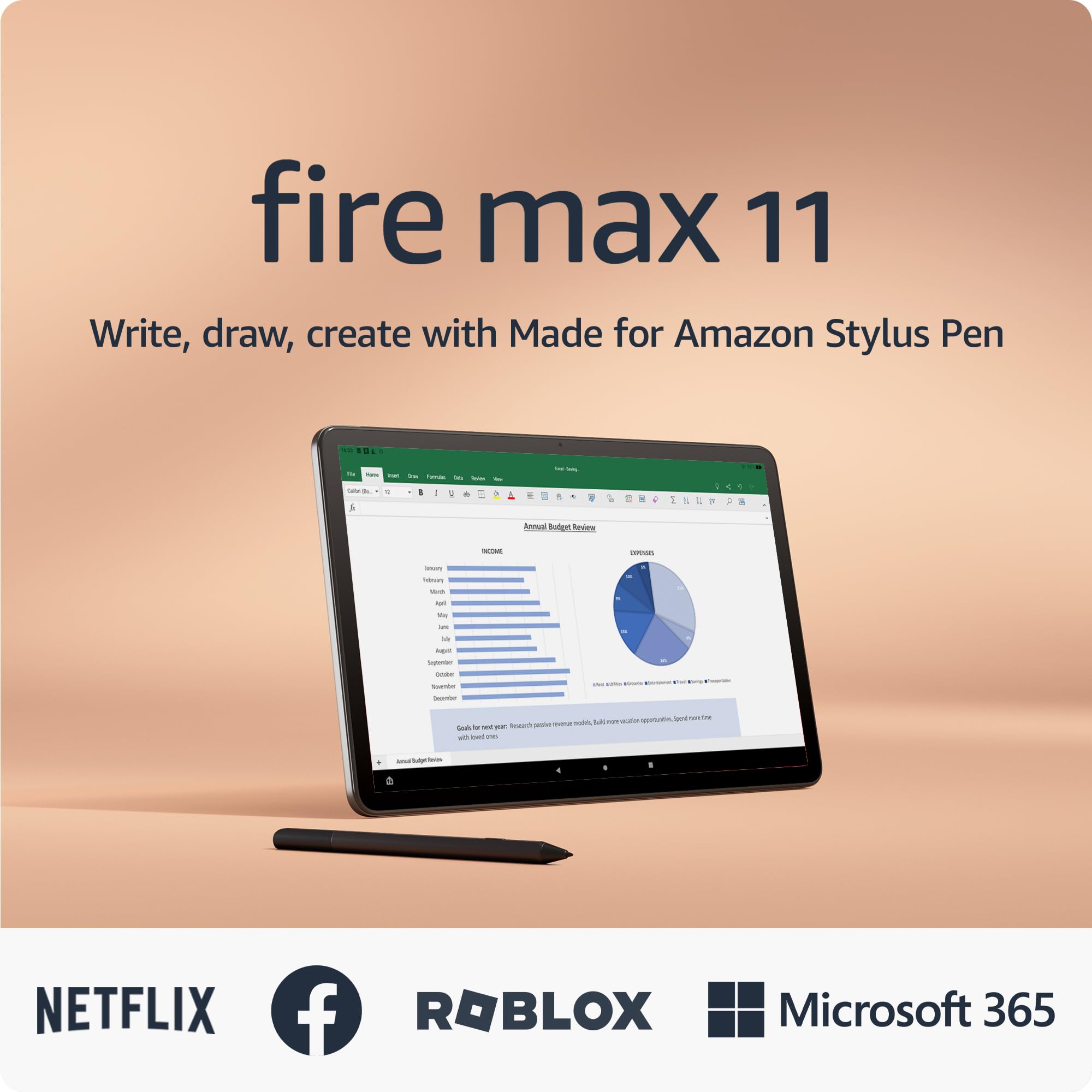 Amazon Fire Max 11 tablet (newest gen), our most powerful tablet yet, vivid 11" display, octa-core processor, 4 GB RAM, 14-hr battery life, 128 GB, Grey, with Ads — view 11