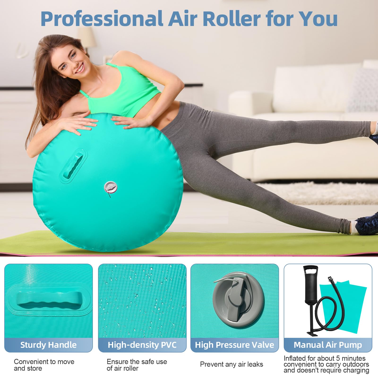 Air Roller Rullo Barile Gonfiabile 120X80cm/120x60cm, PVC Ginnastica Rotolo Tumbling Barrel, Capriola all'indietro allenamento per rotolamento, yoga e cheerleading, con pompa manuale