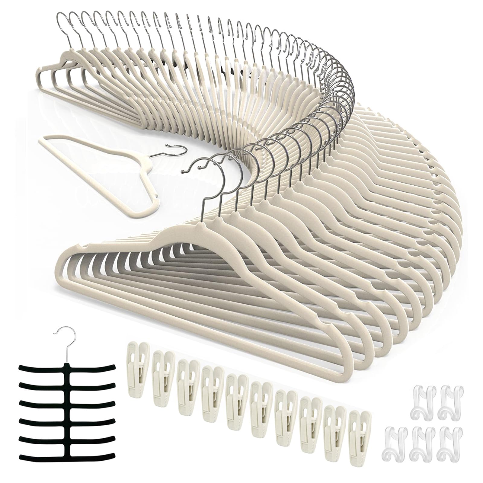 Tycom Clothes Hangers (50 Pack) Velvet - Ultra Thin Space Saving Coats Clothes Hangers Non-Slip Suit Hangers with 360 Degree Swivel Hook Hold Up-to 5KG for Jackets, Pants, Dress- 50p White