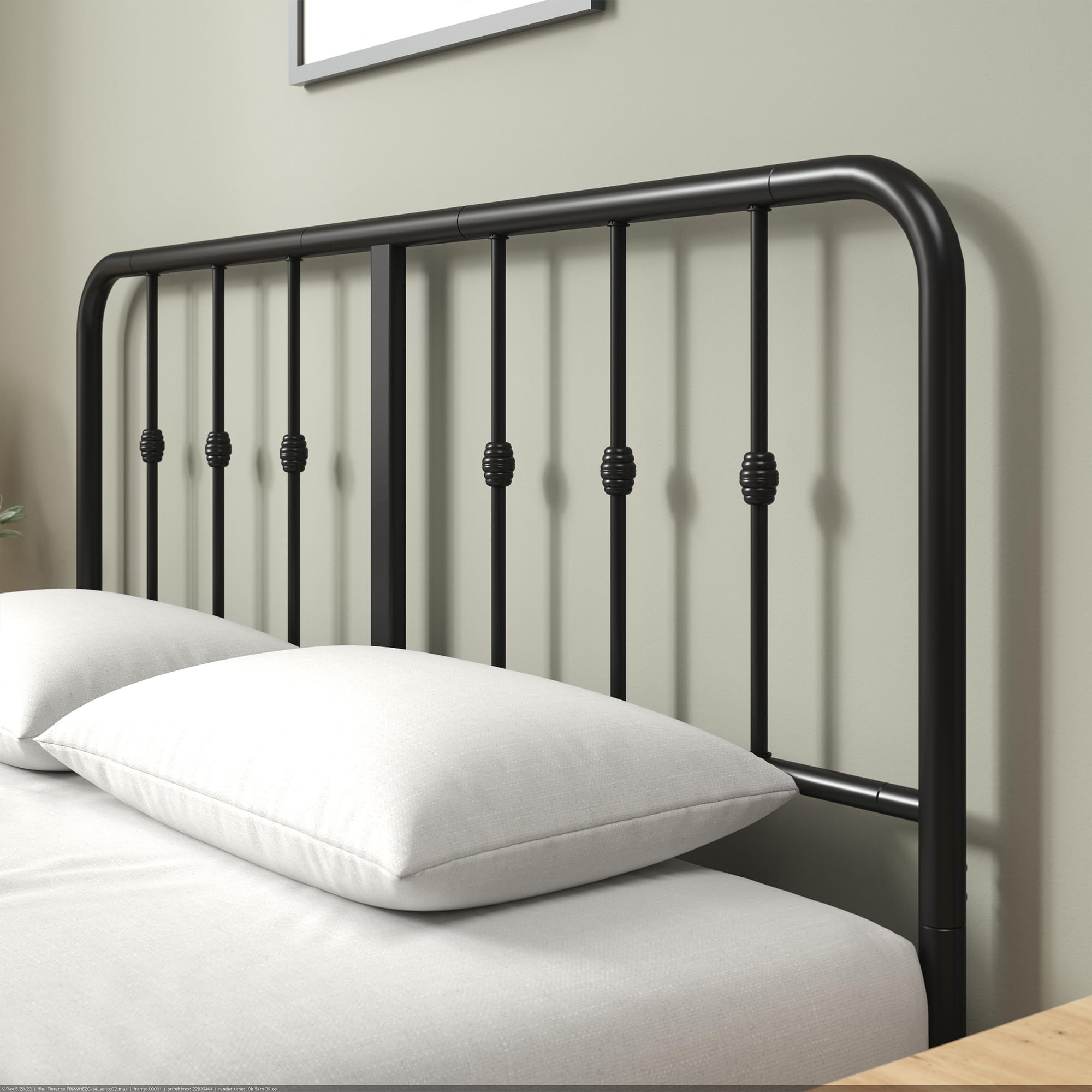 Zinus Florence Rete Matrimoniale 160x190 cm con Testiera in Metallo - Struttura Letto con Doghe Incluse - Altezza 35 cm con Spazio Sottostante - Facile da Montare - Nero