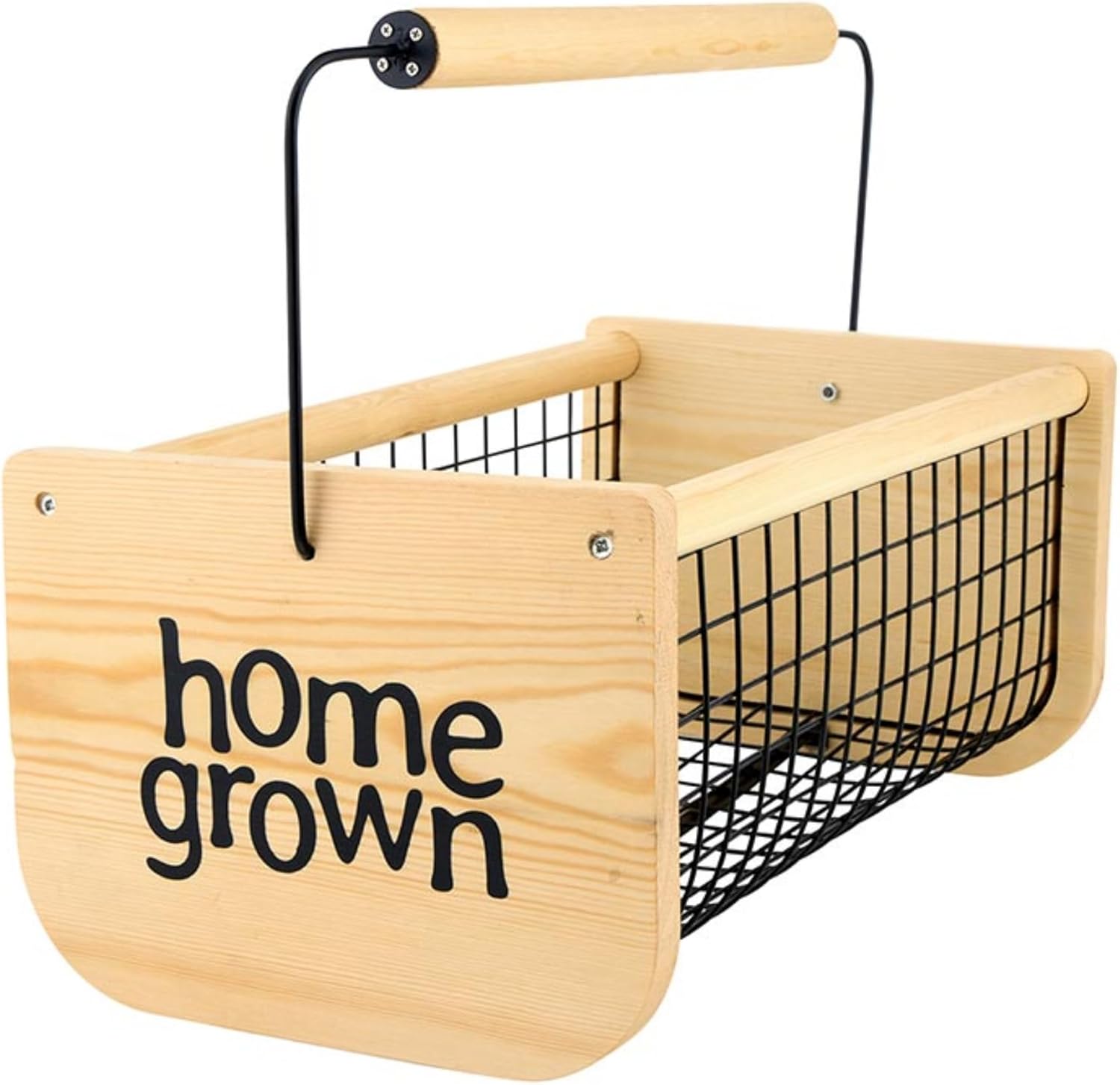 Santa Barbara Design Studio Wood and Metal Mesh Vegetable Flower Garden Harvest Basket, 16" L x 9" W x 7" H, Home Grown