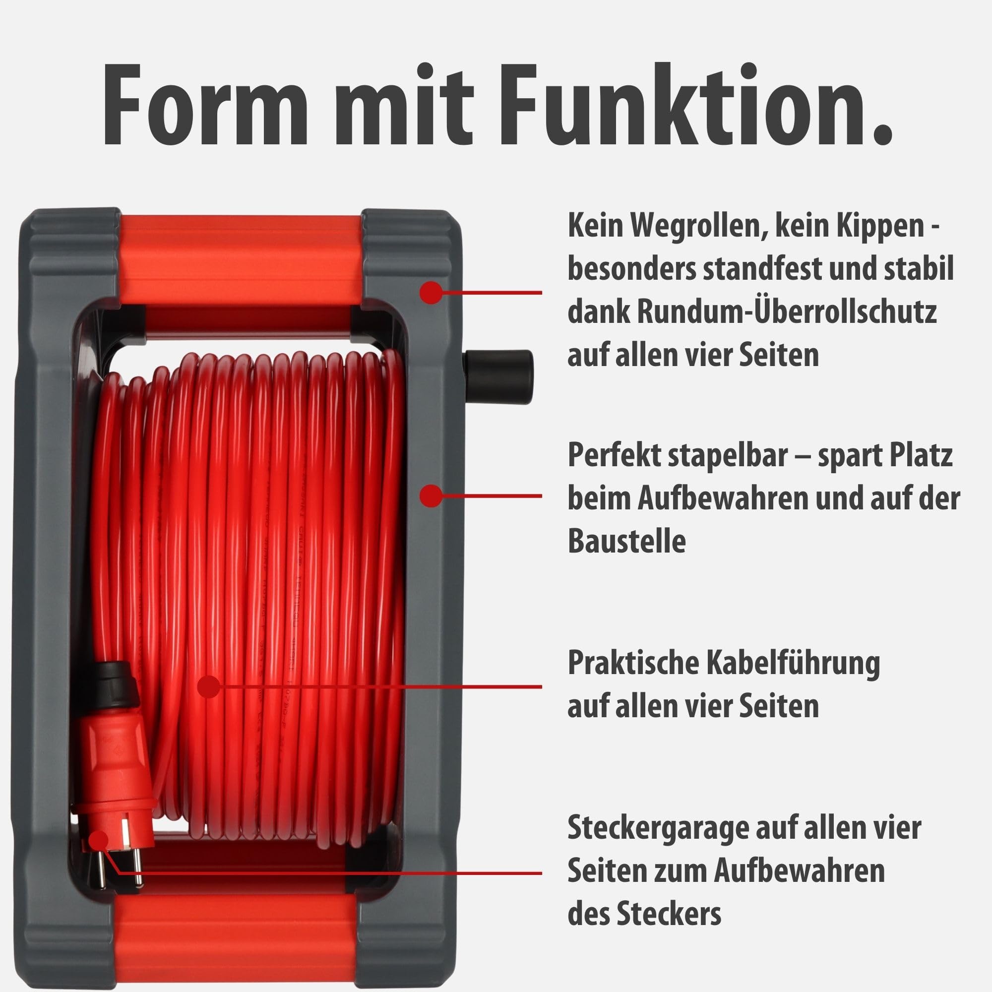 Brennenstuhl Professional KA 5110 5 IP44 avvolgicavo da cantiere (cavo BQ da 50 m in rosso, 5 prese di sicurezza, uso in cantiere e uso esterno permanente, Made in Germany)