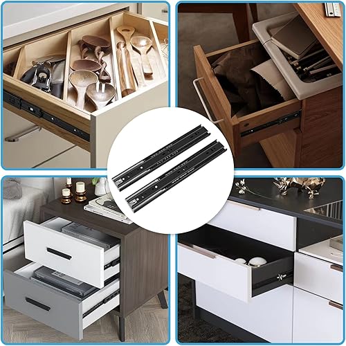 Miniatura 5 de Welan Toboganes de cajón de cierre suave, extensión completa de 3 pliegues menos ruido, deslizadores de cajones resistentes, 12 pulgadas, 4 pares