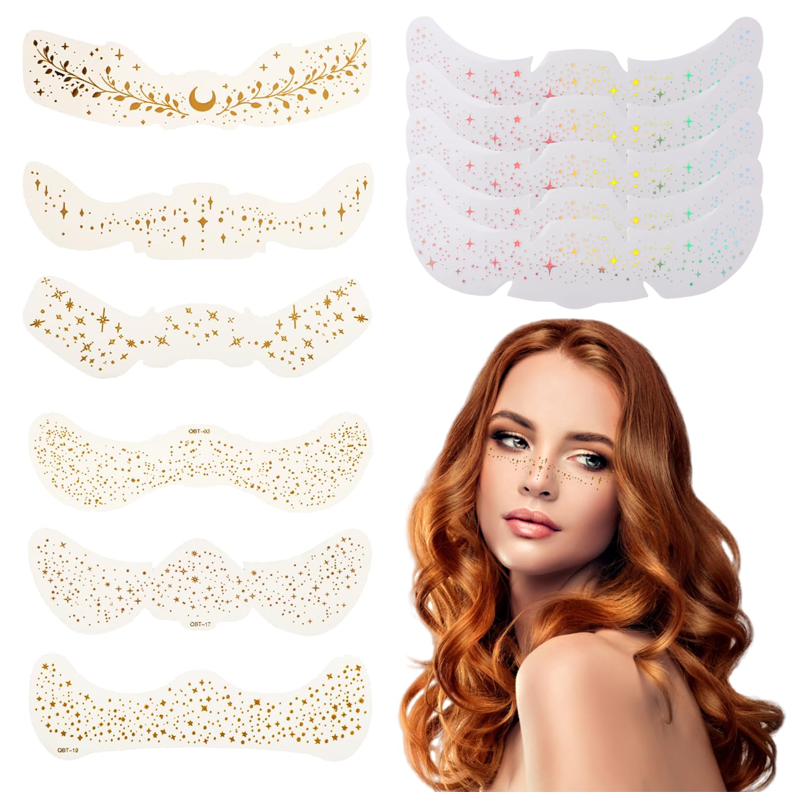 12 PCS Glitter Freckles Face, Multichrome Gold Glitter Face Stickers