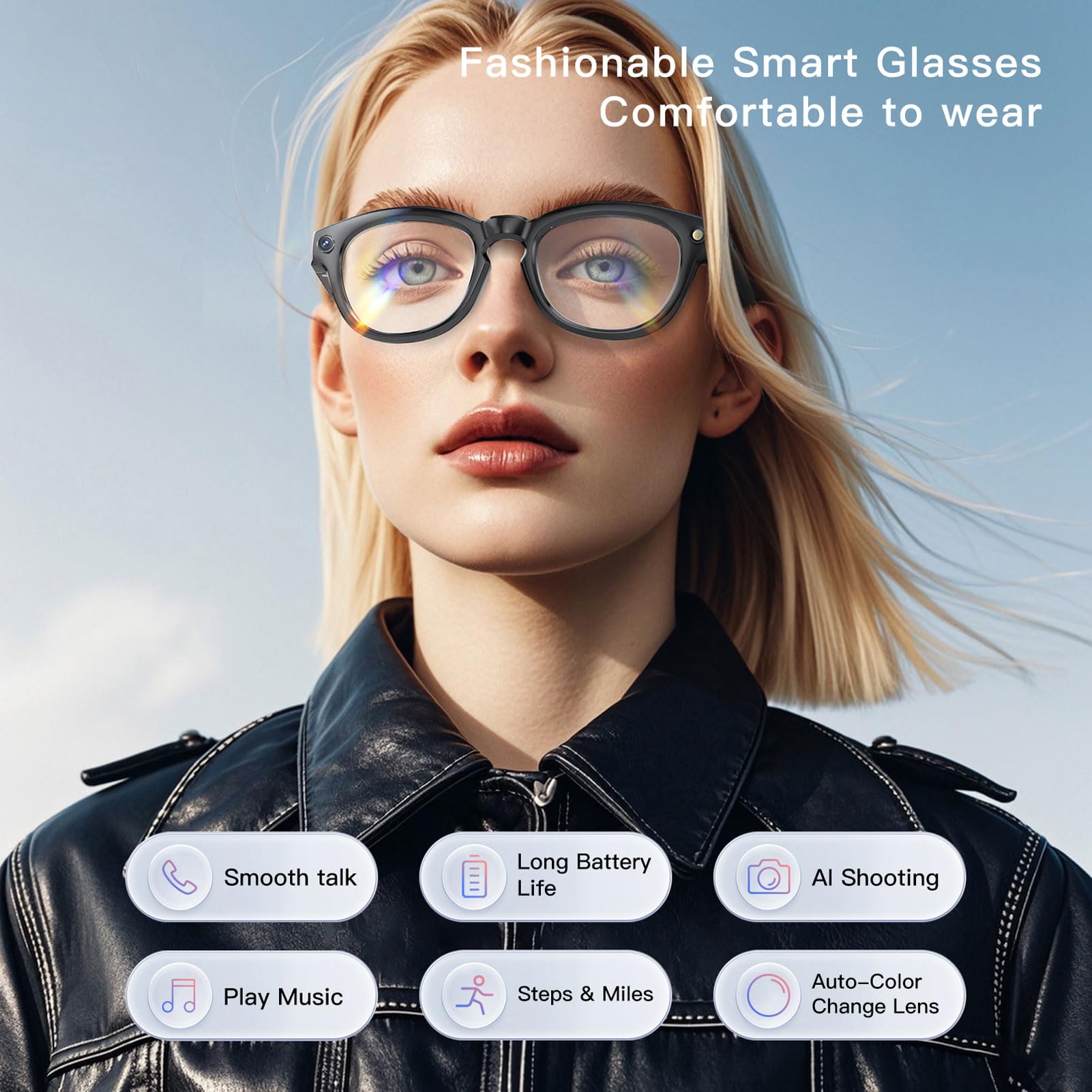 AI Smart Glasses With 11 Language Translation, HD Camera - Bluetooth Transtator, Smart Translator With App, Batteria da 260 MAh, Transport per Viaggi, Musica, Chiamate
