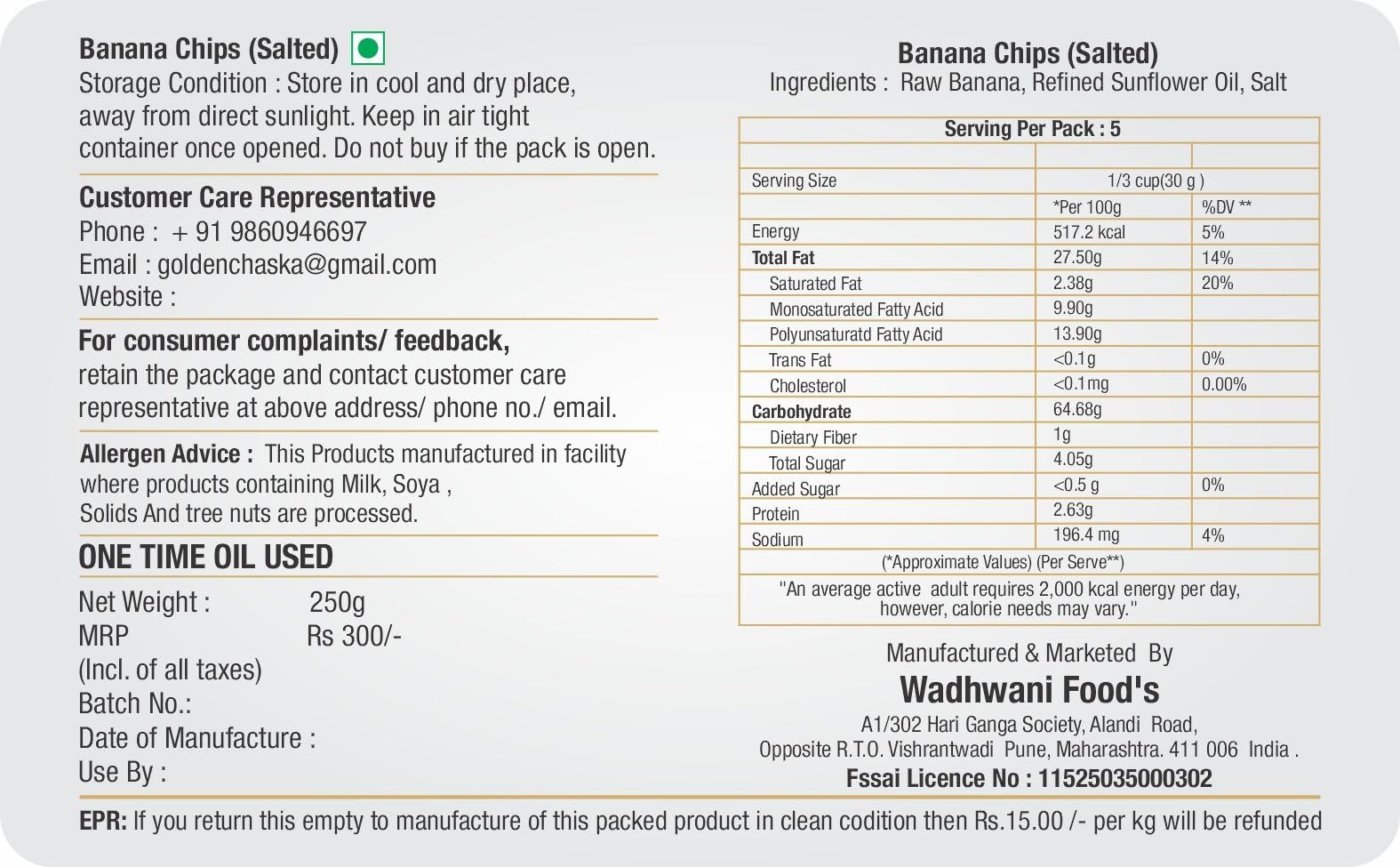 Golden Chaska Premium Banana Chips Combo Pack | Salted & Peri Peri Flavors | Crunchy & Fresh with NO added Preservatives, NO Palm Oil & NO added Colors | Perfect Tea-Time & Travel Snack | 2 Flavors in One Party Pack | (250g x 2) 2