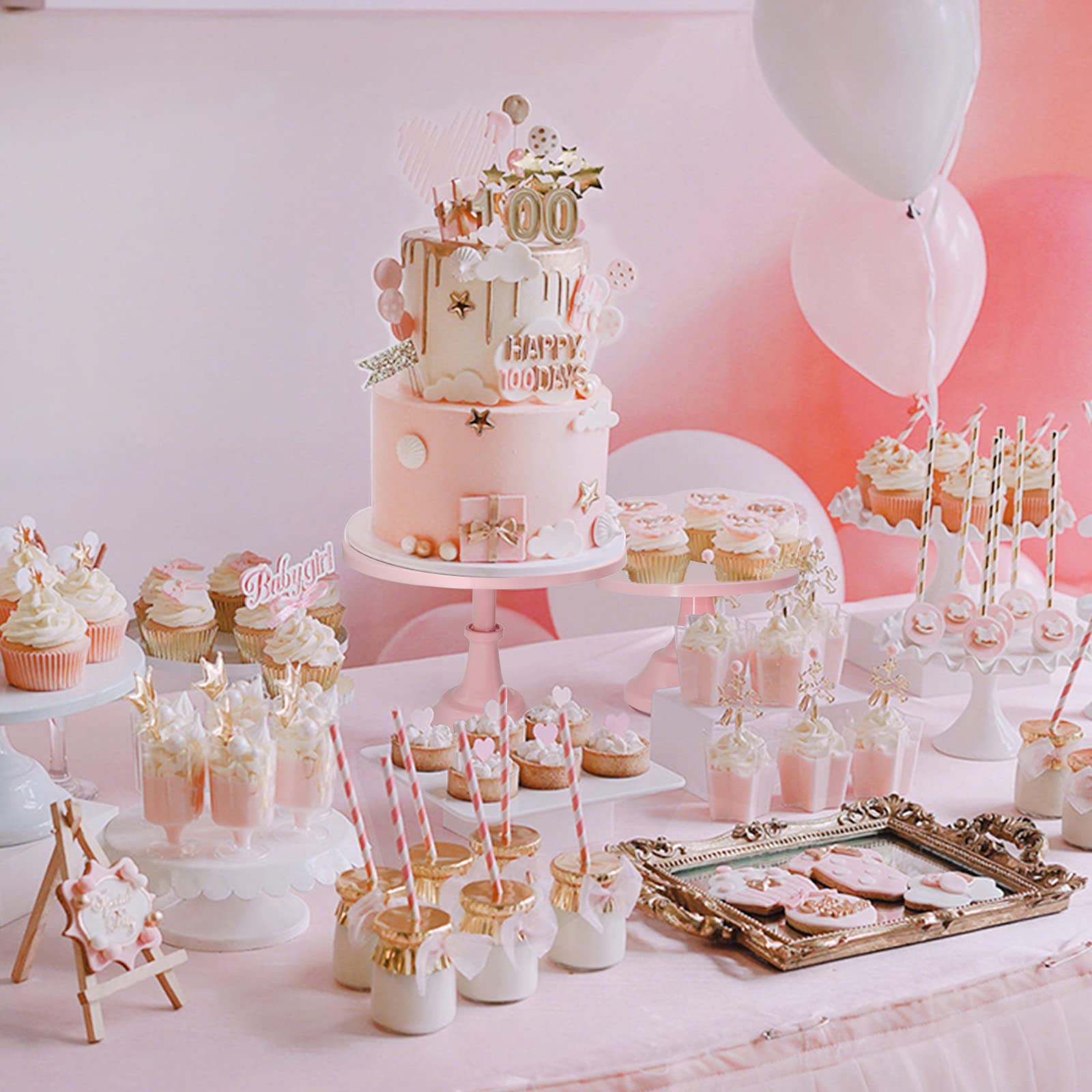 Set mit 3 Stück Kuchenständer Eisen Kuchenhalter Dessert Display Teller Serviertablett für Babyparty, Hochzeit, Geburtstagsfeier (Rosa)