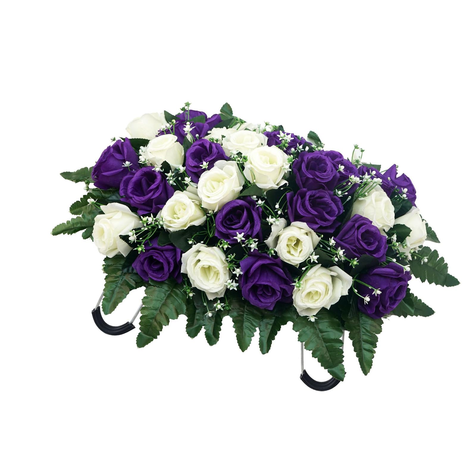 Artificial Cemetery Flower Arrangement Realistic Rose Cemetery Tombstone Flower Wreath for Graveside Decoration Faux Blossomy Arrangement
