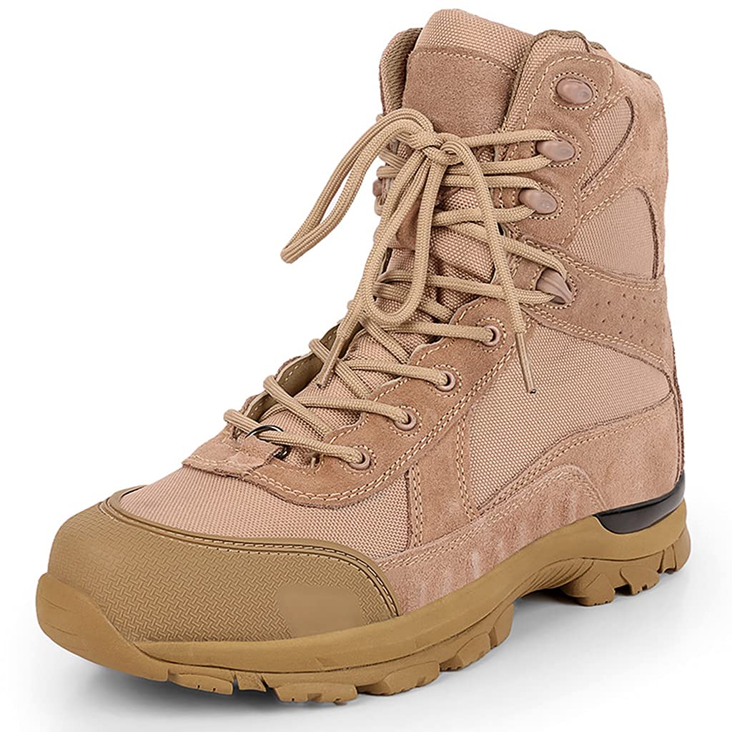 YUHAIYUHAI Men’s Mid-Ankle Tactical Boot,Waterproof Breathable Combat Boots,for Hiking,Camping,Hunting,Mountain Walks,Sand-40(UK 7.5)