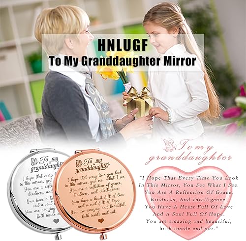 Miniatura 7 de HNLUGF to My Granddaughter - You're Amazing and Beautiful - Espejo de bolsillo, espejo compacto grabado para nieta, espejo familiar para primera
