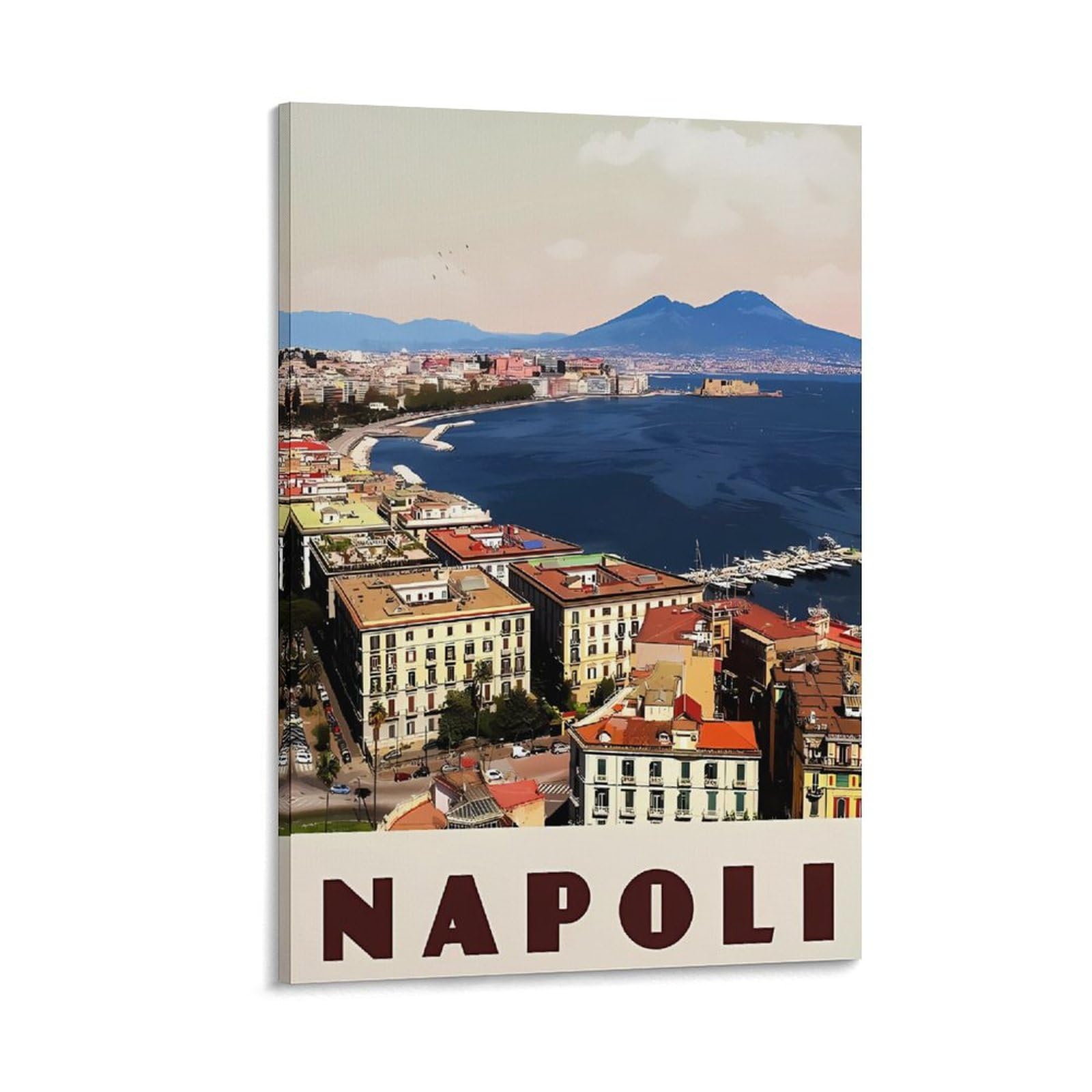 Orbana Frame-Style Napoli Italy Vintage Travel Posters 12X18inch(30X45cm) Canvas Print For Living Room, Bedroom, Dorm, Home, Office Wall Decoration