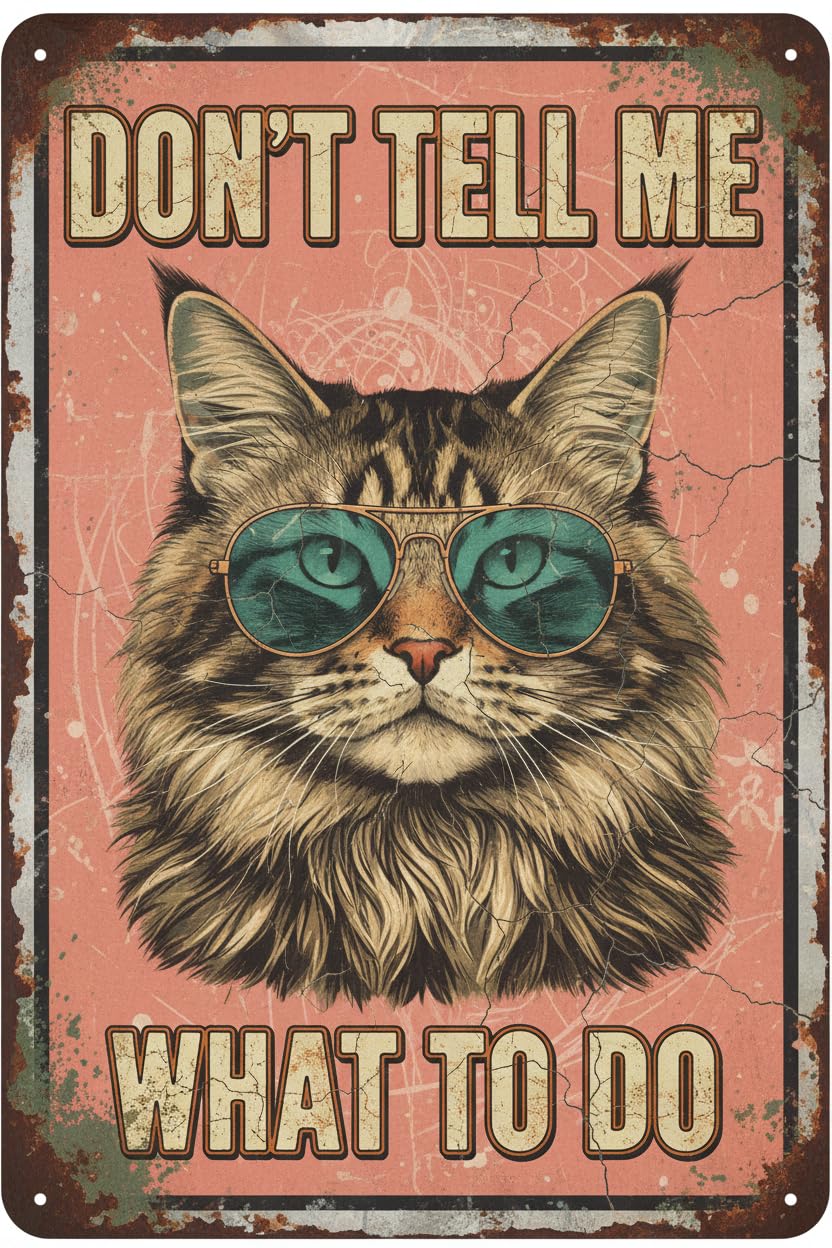 Don't Tell Me What To Do Cat With Sunglass Tin Sign, 8x12 Inch