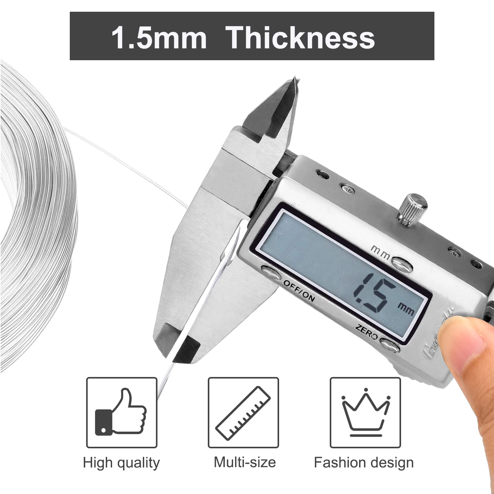 TooTaci Fil D'Acier Inoxydable 1,5 Mm 5M - Fil Métallique Flexible Pour Treillis Jardin Et DIY