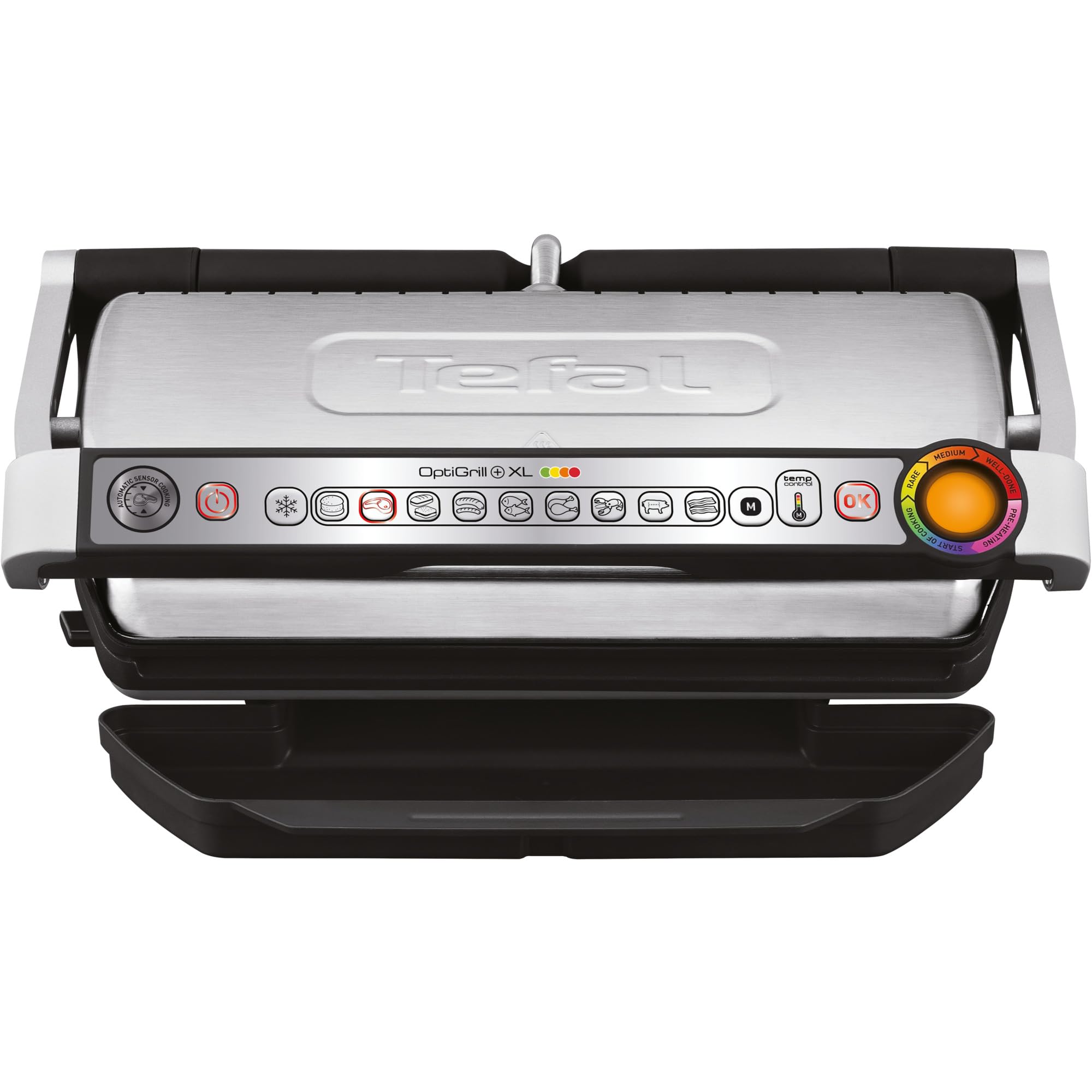 Tefal OptiGrill+ XL | Barbacoa de contacto con ajuste automático de temperatura | 9 programas automáticos | superficie de parrilla XL | Incluye bandeja para hornear | GC724D12