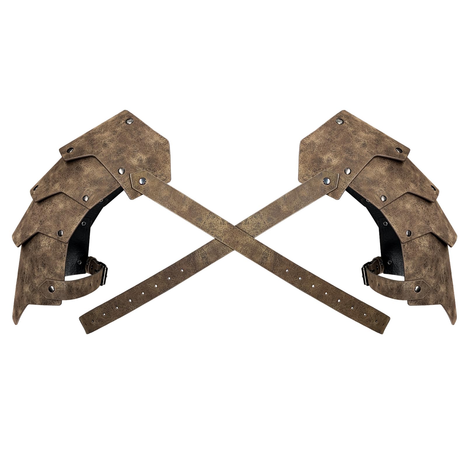Hiifeuer Unisex Bronze Medieval Faux Leather Double Pauldron, Vintage Mercenary Knight Shoulder Armor For Larp/Cosplay Ren Faire( A)