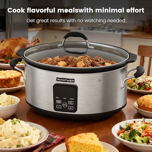 Miniatura 8 de HOMECOOKIN Olla de cocción lenta programable digital de 10 cuartos de galón con temporizador, pequeño aparato de cocina para cenas familiares, DST