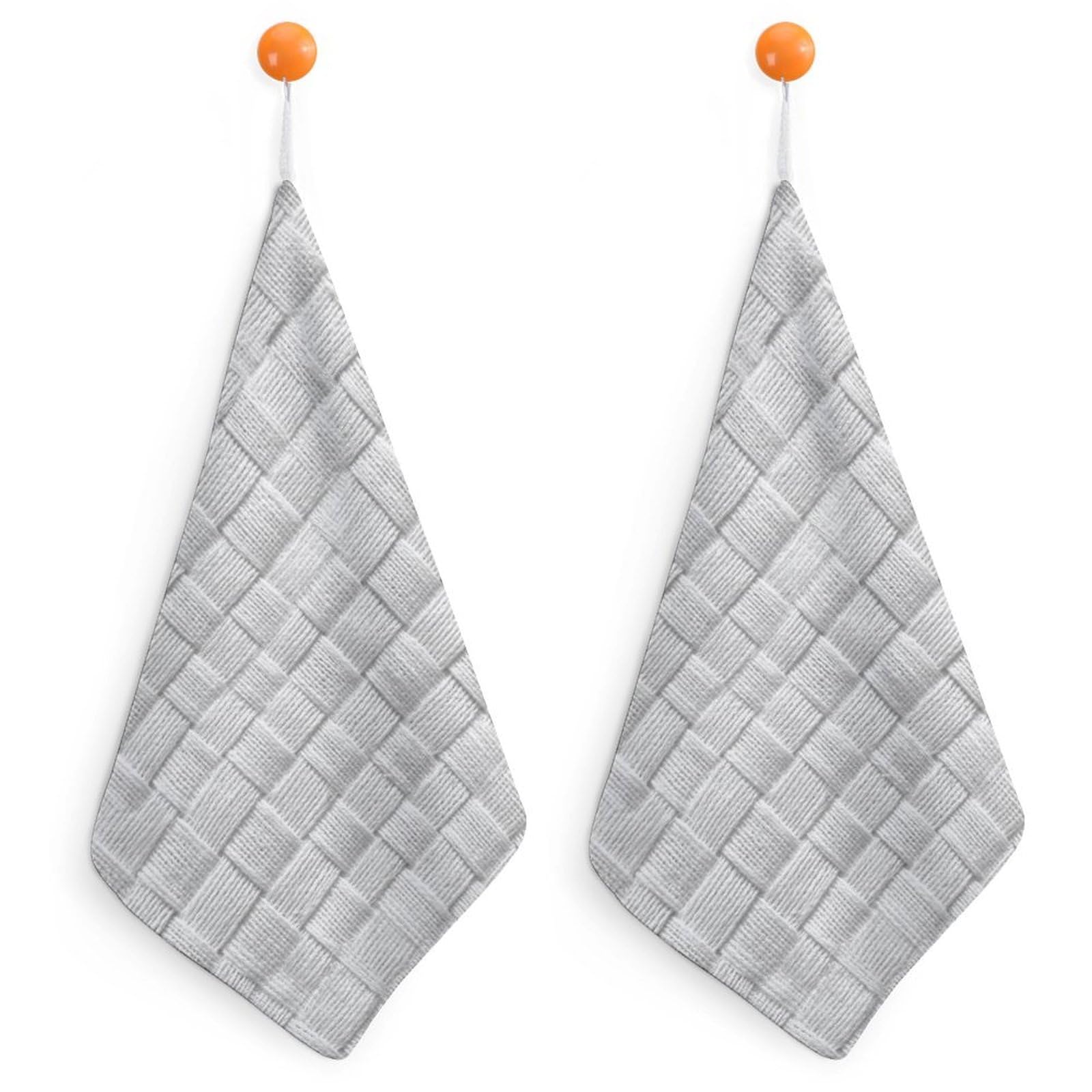 Jubonexis Cloth Texture White Pattern Small Hand Towel with Hanging Loop 2 PCS Absorbent Soft Wash Cloth for Kitchen Bathroom
