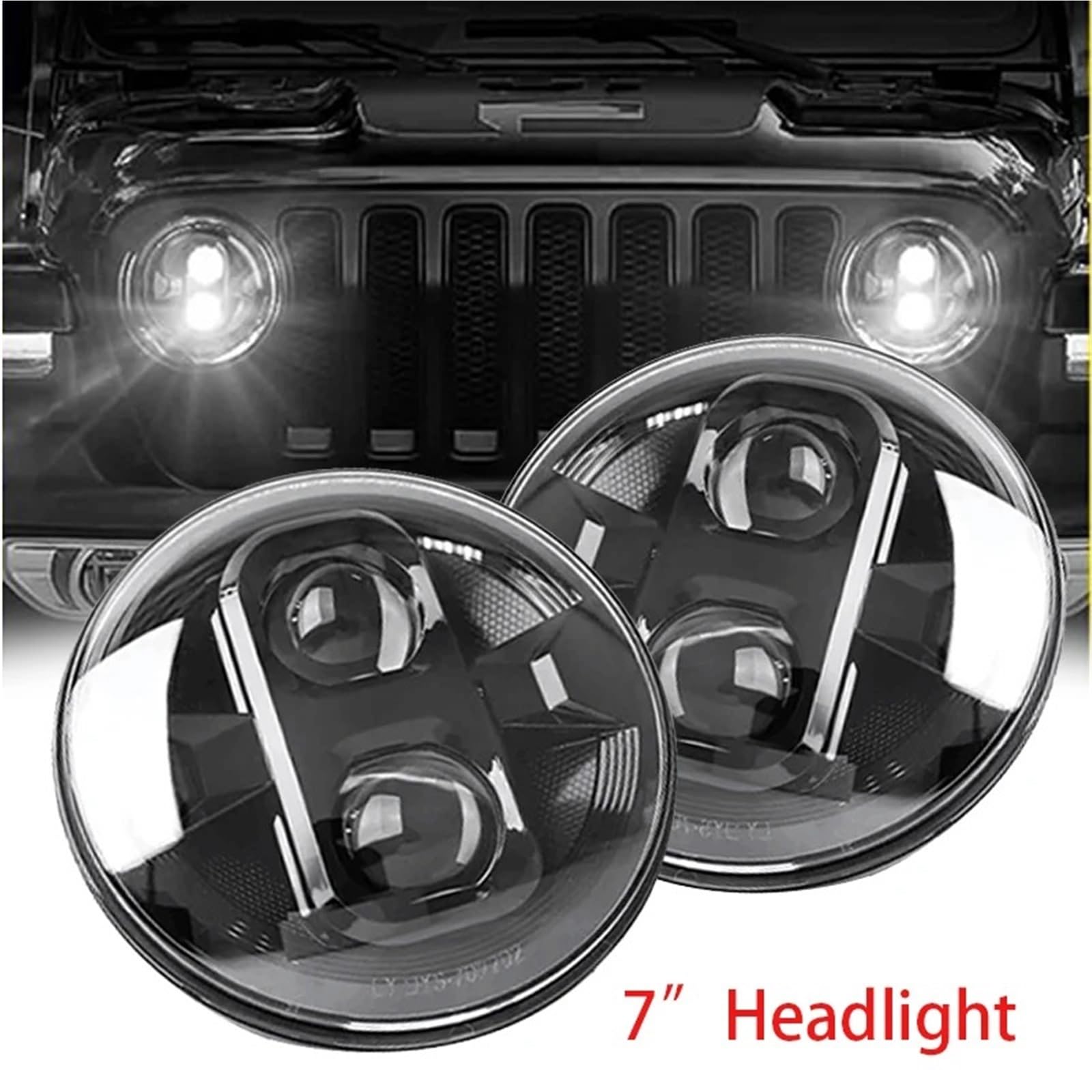 Feux Phares Voiture 1 Paire Phares LED 7 Pouces Feux Route/croisement H4 Avec Anneaux Lumineux Jour (DRL) Pour Jeep Pour Wrangler TJ Unlimited JK CJ-7 CJ-8 Scrambler Phares Avant