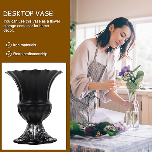 Miniatura 5 de MAGICLULU Florero de mesa de metal, maceta de trompeta, florero floral, florero decorativo de escritorio, pequeño jarrón de metal antiguo, jarrón de