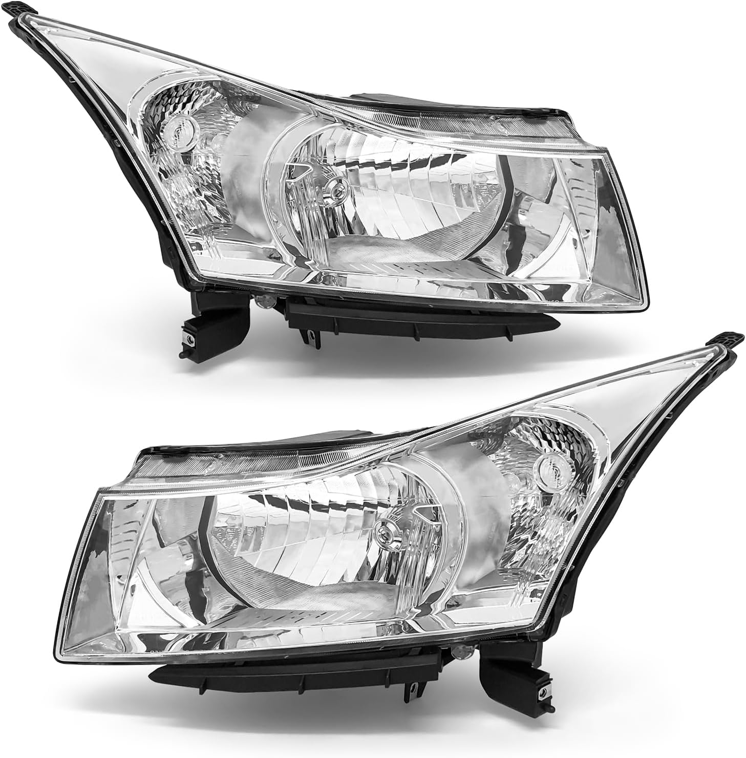 Headlight Assembly for 2011 2012 2013 2014 2015 Chevy Cruze LS/LT/LTZ 2016 Chevrolet Cruze Limited Chrome Housing with Clear Reflector Headlamp Replacement Pair Chrome Housing / Clear Reflector / Clear Lens