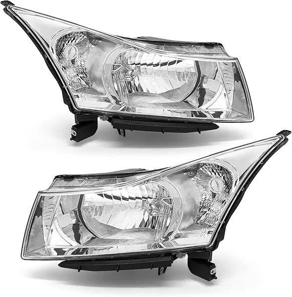 ADCARLIGHTS Headlight Assembly for 2011 2012 2013 2014 2015 Chevy Cruze LS/LT/LTZ 2016 Chevrolet Cruze Limited Chrome Housing with Clear Reflector Headlamp Replacement Pair