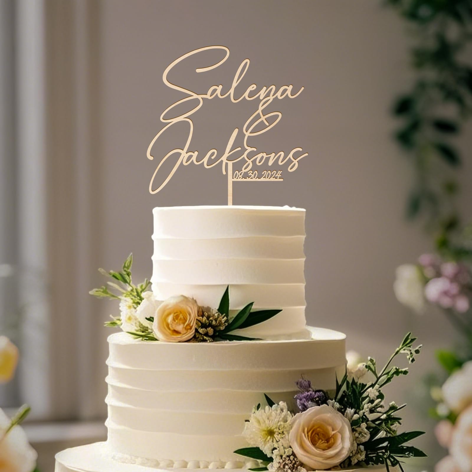 Party to Be Personalized Wedding Cake Topper with Custom Bride and Groom's Names and Wedding Date Cake Decoration in Wood