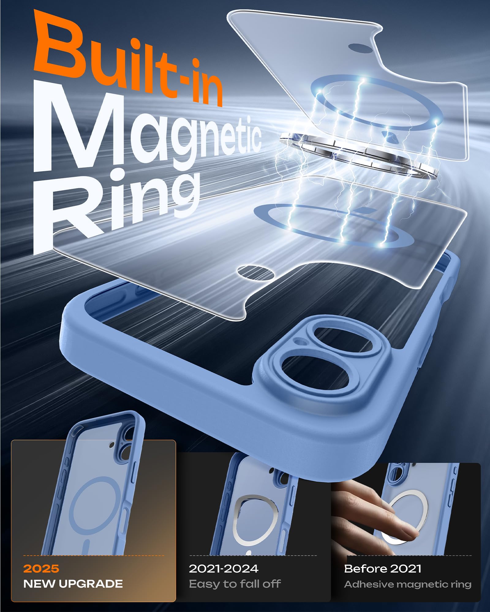 TOCOL Cover Magnetica per iPhone 16 6,1 Pollic, Compatibile con MagSafe, Protezione Fotocamera Integrata, Custodia Antiurto Traslucida Opaca, Blu Chiaro