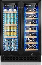 Updated 3 LED Wine and Beverage Refrigerator, 90 Can 21 Bottle Dual Zone Wine Beverage Cooler Under-counter, 24 Inch Built-In or Freestanding Wine Fridge with Fast Cooling & Safety Lock