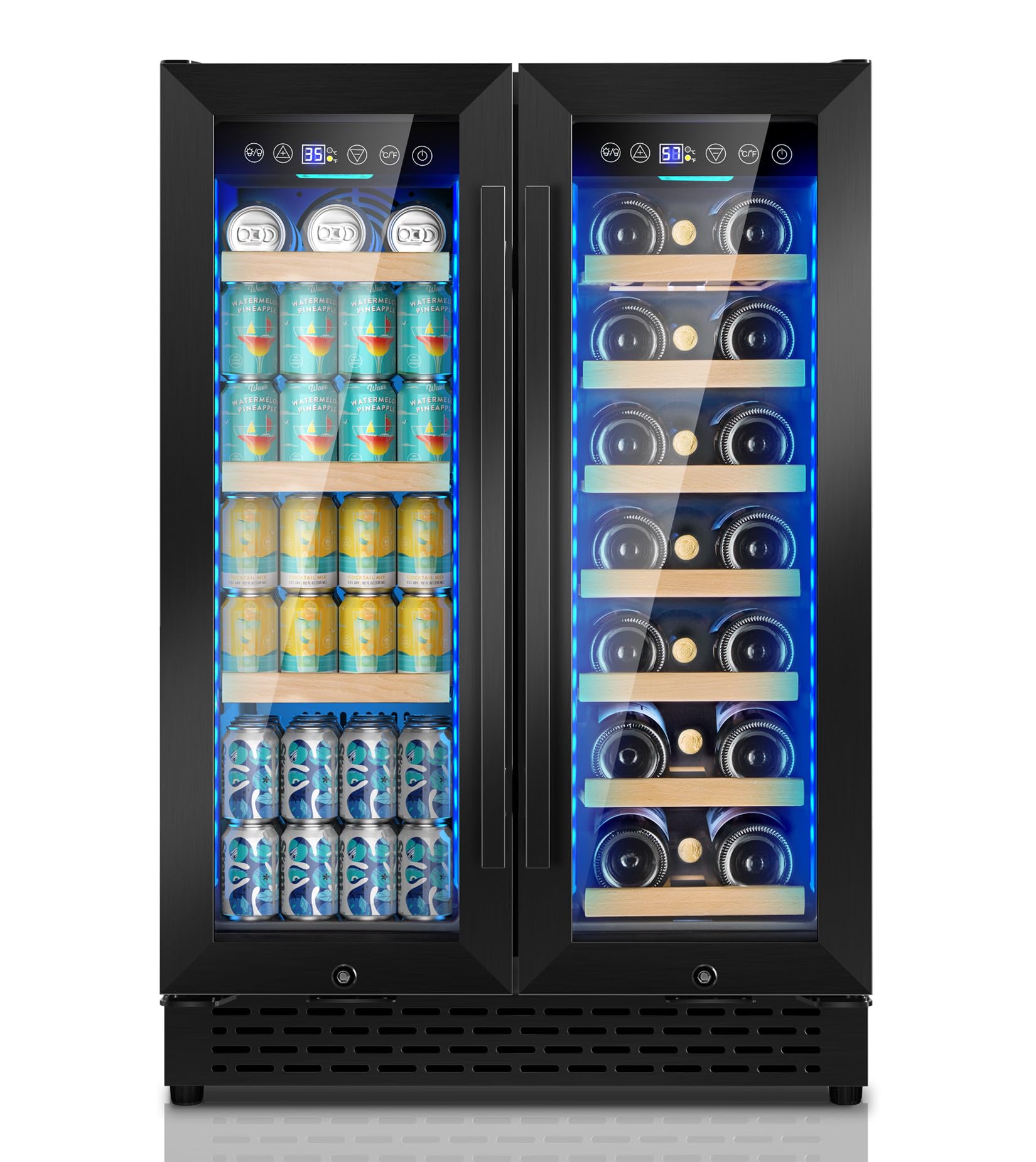 24 Inch Wine And Beverage Refrigerator, Dual Zone Wine Cooler Black, Undercounter Built-In Freestanding Drink Fridge With 3 LED Light, 88 Cans And 21 Bottles Capacity, For Beer Soda Kitchen Office | Fridge.com