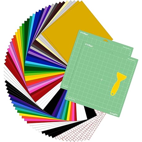 Cricut Paper Bundle: 70 Pack Vinyl Sheets, 2 Cutting Mats, and 10...