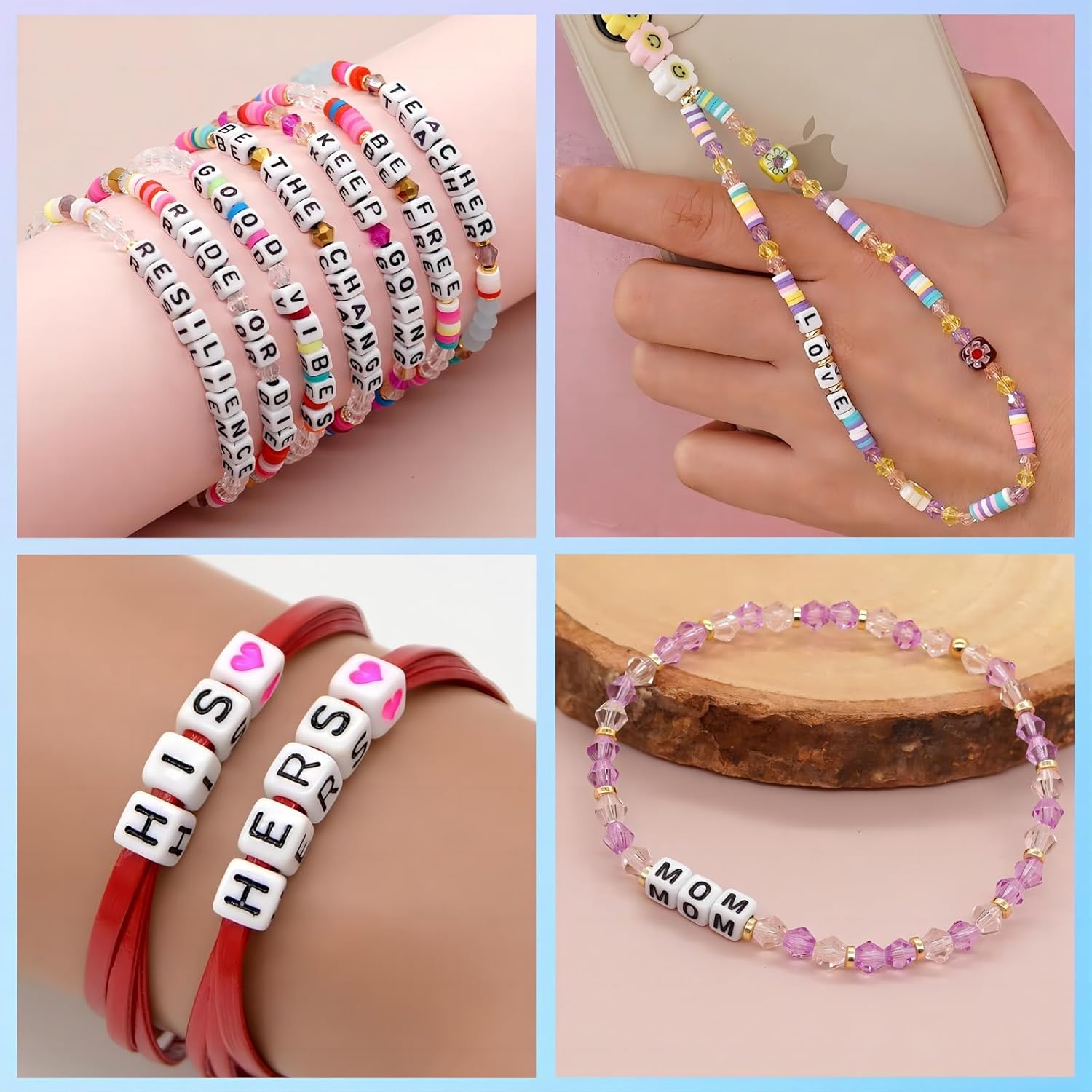 500Pcs Vowel Letter Beads E 6X6mm Individual Square Alphabet Beads for Friendship Bracelets Making - Image 5