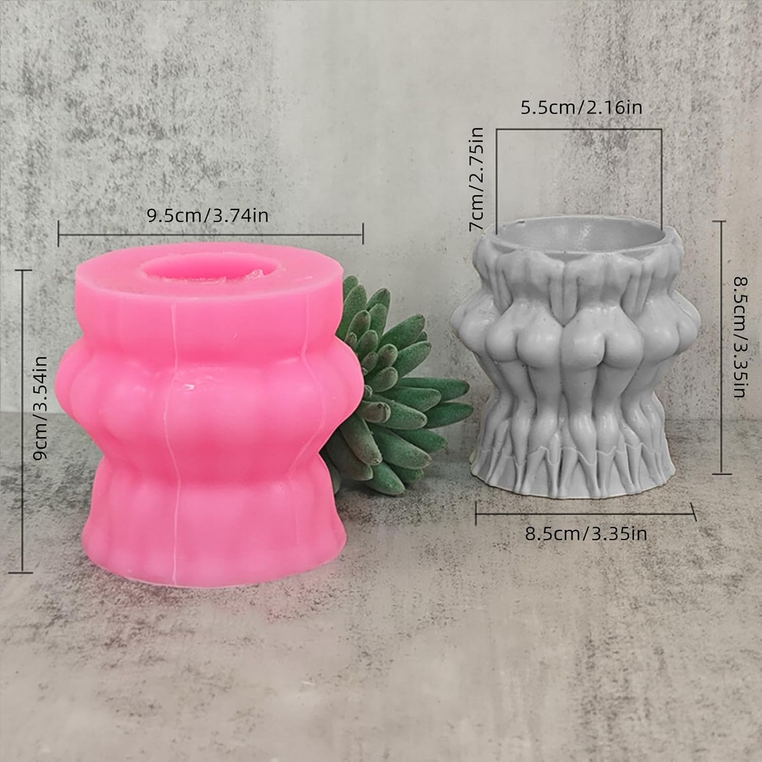 3D Body Concrete Flower Pot Vase Molds Succulent Planter Silicone Molds Pen Brush Holder Storage Box Mould Epoxy Resin Cement Clay Mould (C)